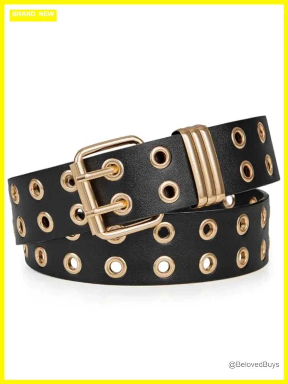 PU Leather Grommet Belt with Detachable Chain Punk Rock Waist Belt for Jeans